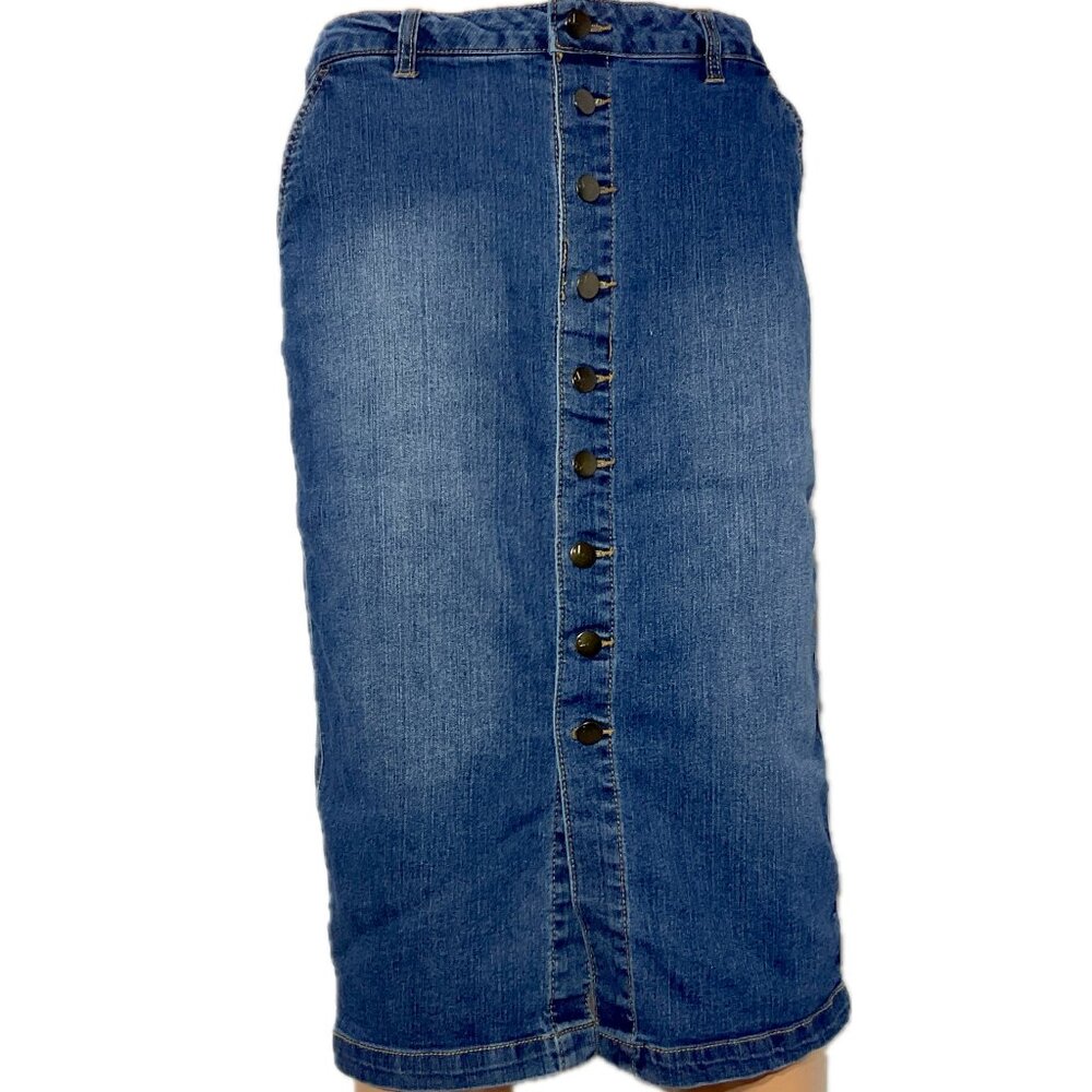 d. jeans Size 12 Midi Button Front Skirt Womens Denim